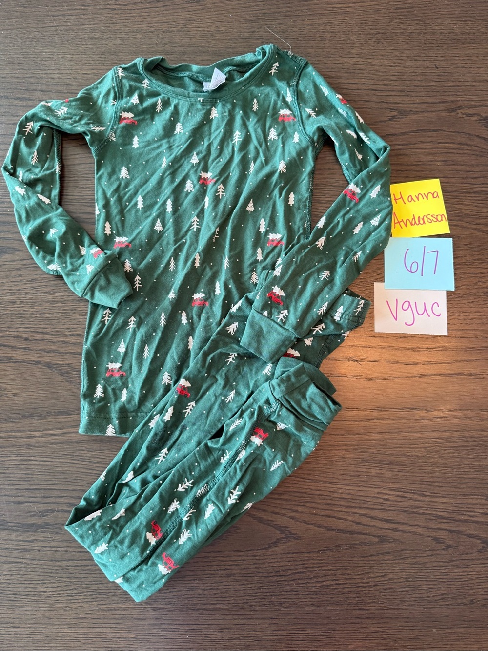 Hanna andersson lycocell blend Kids Green Holiday Tree Print Pajama Set 6/7 120
